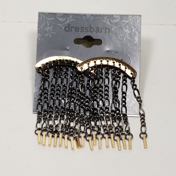 2/$30 Gold Tone & Black Chain Fringed Post Drop Dangle Earrings - Women Jewelry - Picture 5 of 7
